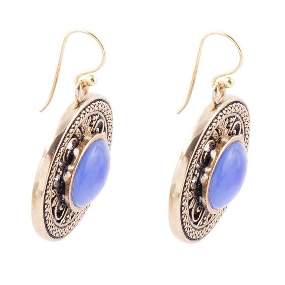 NWT BARSE Genuine Stones Blue Agate and Golden Detail Drop Earrings #BJER - Picture 10 of 11